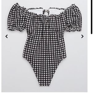 Off Shoulder One Piece Gingham Swimsuit